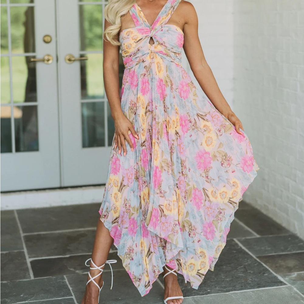 Tahiti Pleated Midi Dress These Three Boutique